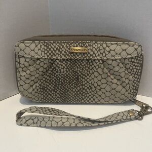 Travelon Animal Print Brown Clutch Wristlet with Detachable Strap